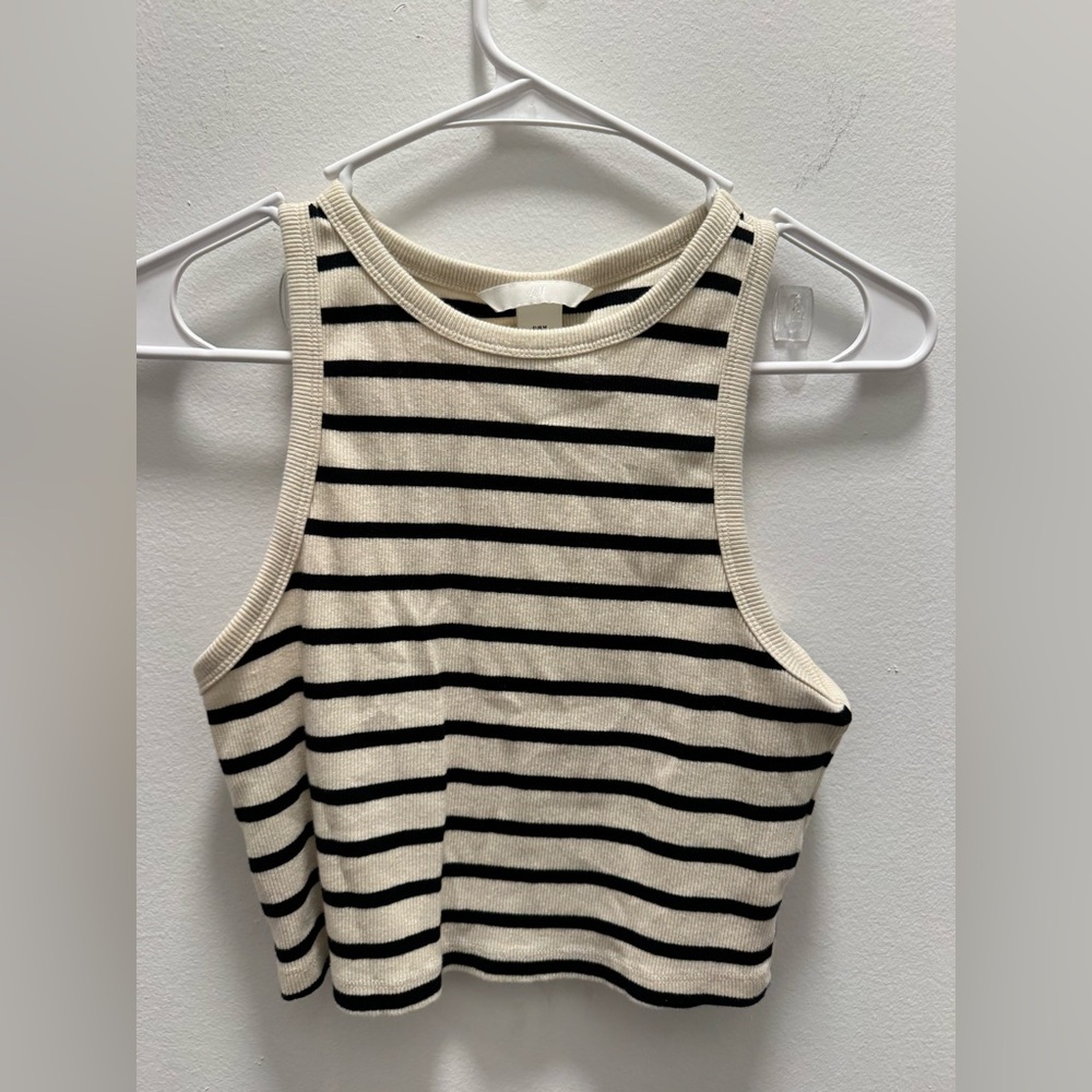 H&M Black and Cream Striped Ribbed Tank